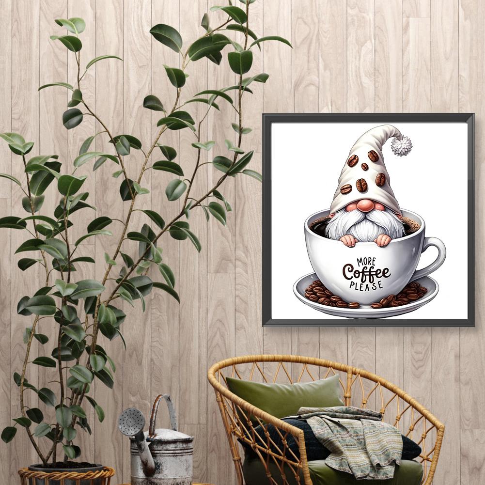 Coffee Gnome 5D DIY Full Drill Round Diamond Painting Kit for Home Wall Decor