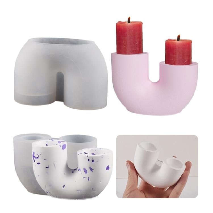 U-shape Candlestick Silicone Mold DIY Cement Candle Holder Gypsum Crystal Epoxy Resin Mould DIY Home Desktop Handicrafts