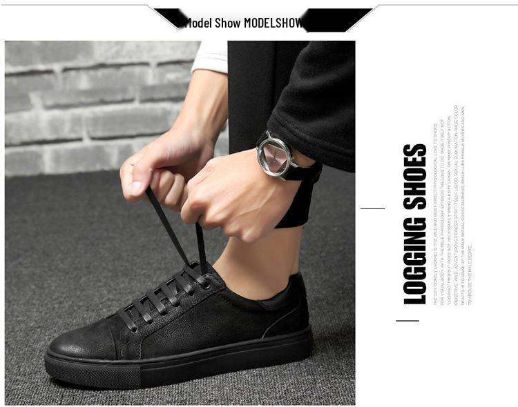 Men's Genuine Leather Frosted Sneakers - Spring/Autumn Versatile Business & Casual Shoes, Plus Size Available