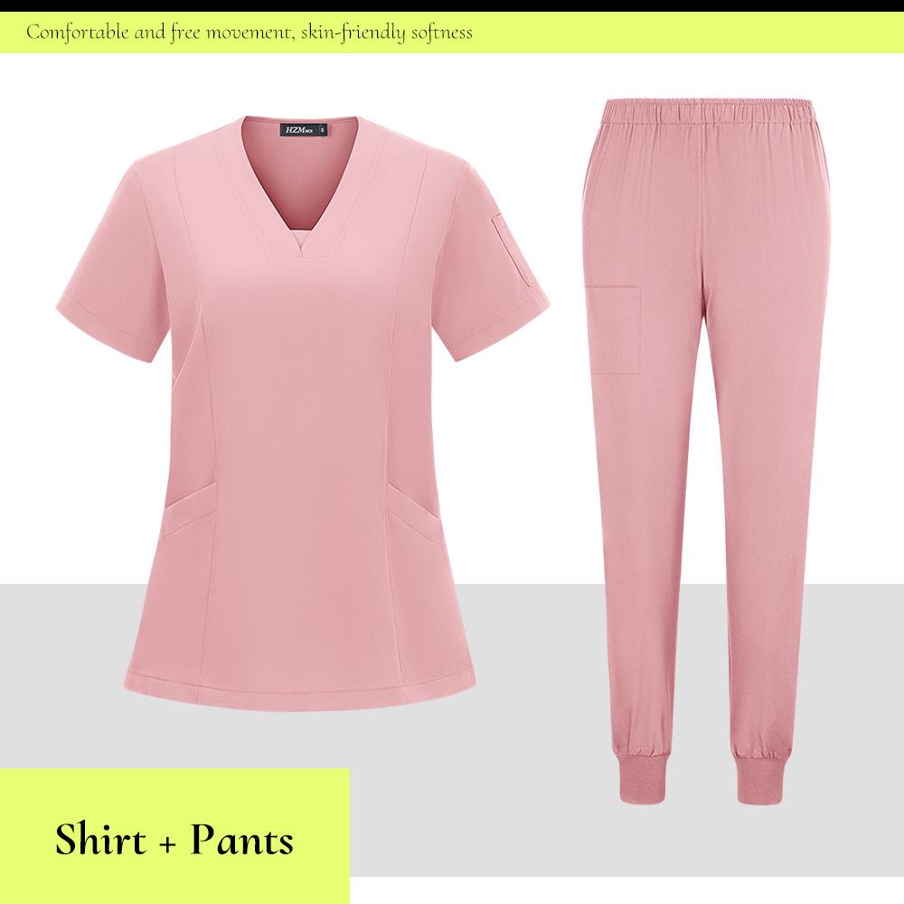 Dziecięcy Szpital Szybkoschnący Strój Pielęgniarski z Dekoltem w Serek - Zestaw Dwuczęściowy z Krótkim Rękawem