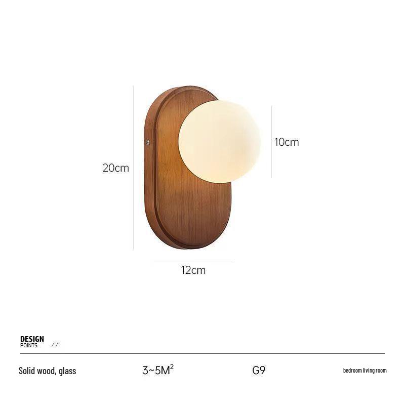 

Wabi-sabi Japanese Solid Wood Wall Lamp: Minimalist Bedside and Entrance Light. Walnut Resin Sphere