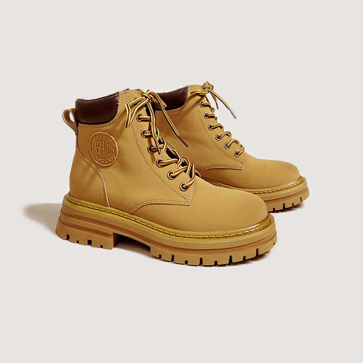 

Leather Martin boots women s ins tide 2024 new British style big head short boots versatile rhubarb boots 35 верблюд