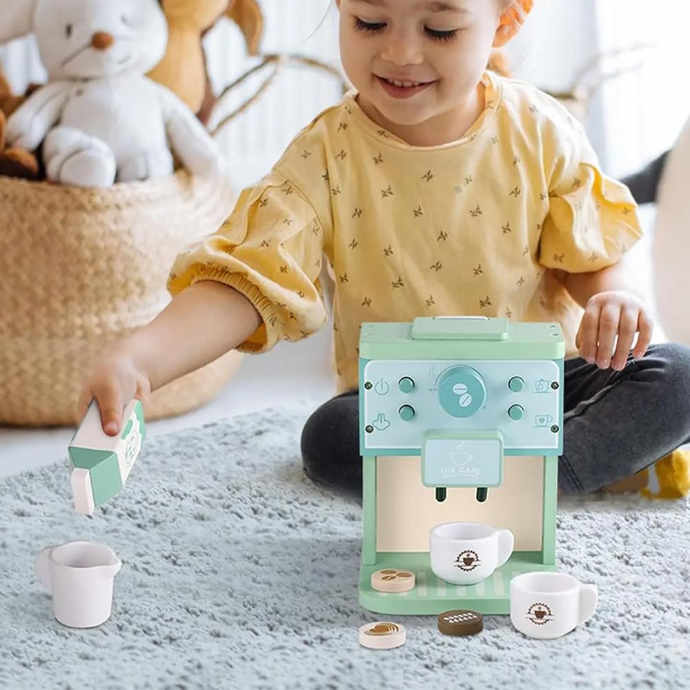 Simulated Coffee Machine & Pretend Cookie Maker Set Wooden Toys for Playing House Kitchen Fun Toys Children's Role Playing