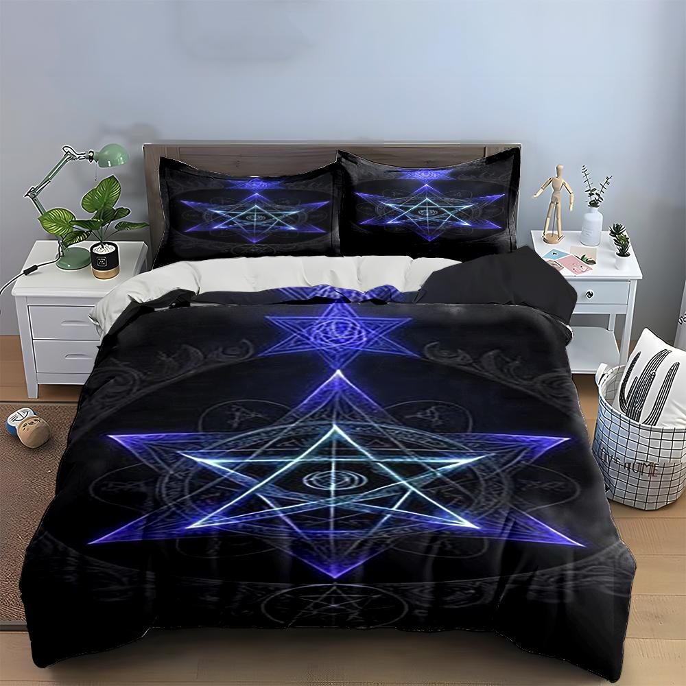 Mystisches Blau Pentagram Bettwäscheset Bettwäscheset (1 Bettbezug, 2 Kissenbezüge, Bettdecke nicht enthalten)