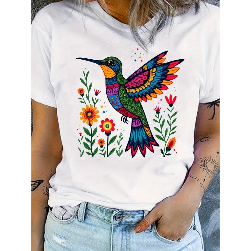 

European sizes Graphic T-Shirt for Women | Casual Short Sleeve Crew Neck Tee with Floral Design | Spring/Summer/Fall Fashion Top 4XL
