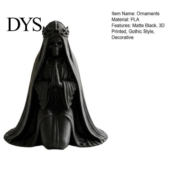 Dunkle Ästhetik Desktop-Dekoration 3D-gedruckte kniende Skelettbraut-Figur, Gotische Totenkopf-Statue Detaillierte 3D-Kunst mit Schleier & Krone, Halloween-Tischdekoration