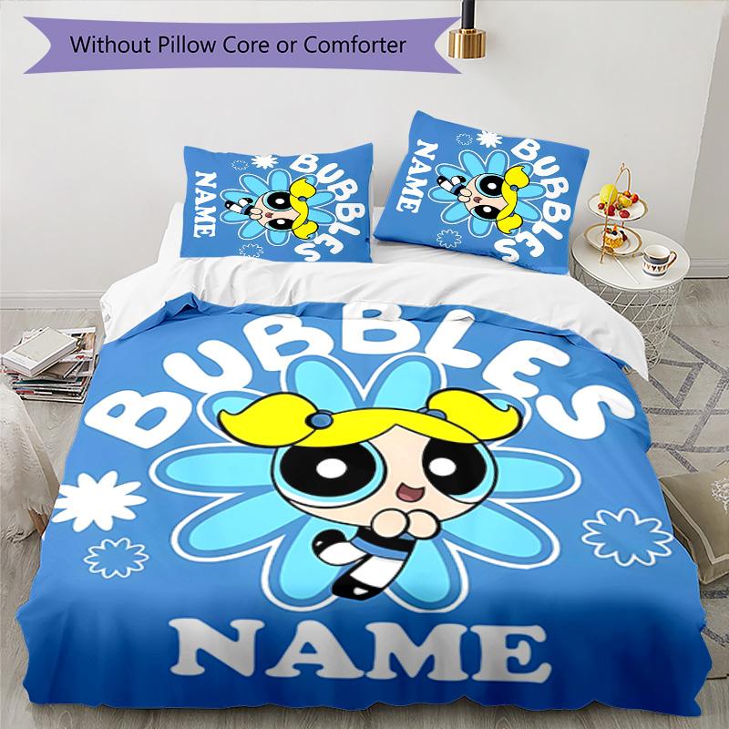 3pcs The Powerpuff Girls2 Cover Set - Personalized Name, HD Printed Bedding with 1 Cover and 2 Pillowcases - Perfect for Home Decor, Easy Care