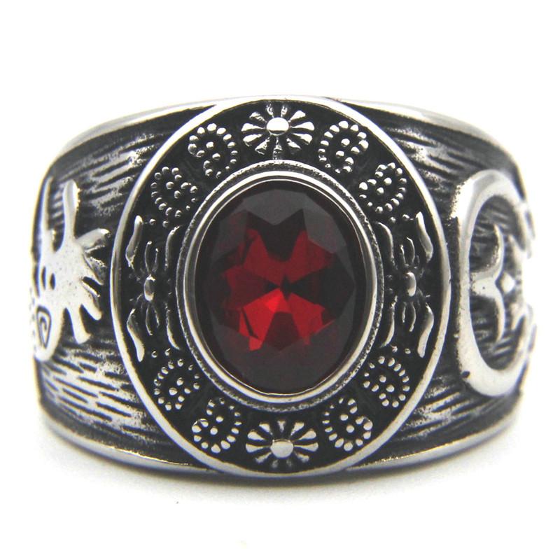 

Solid Ruby Stone Ring 316L Stainless Steel Jewelry Punk Biker Polishing Rustless Lovers Ring Size 7-13 7