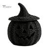 Decoraciones Espeluznantes para Repisa Halloween Cesta de Calabaza de Resina, Linterna Falsa Tejida Adorno, Acentos para el Hogar para Bote de Dulces Negro Decoración de Mesa Regalo de Inauguración