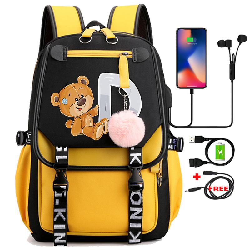 Leinwand Druck 26 Englisch Buchstaben Student Schule Tasche Rucksack Outdoor Teenager Mädchen Büchertasche Laptop Reise Rucksack