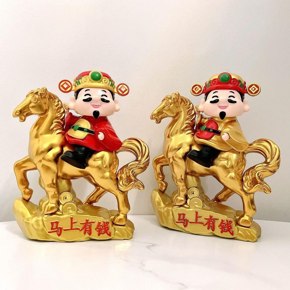 Chinese Style God of Fortune Sculpture Auto Shaking Zodiac Horse God of Wealth Car Ornament Solar Powered Lovely Design