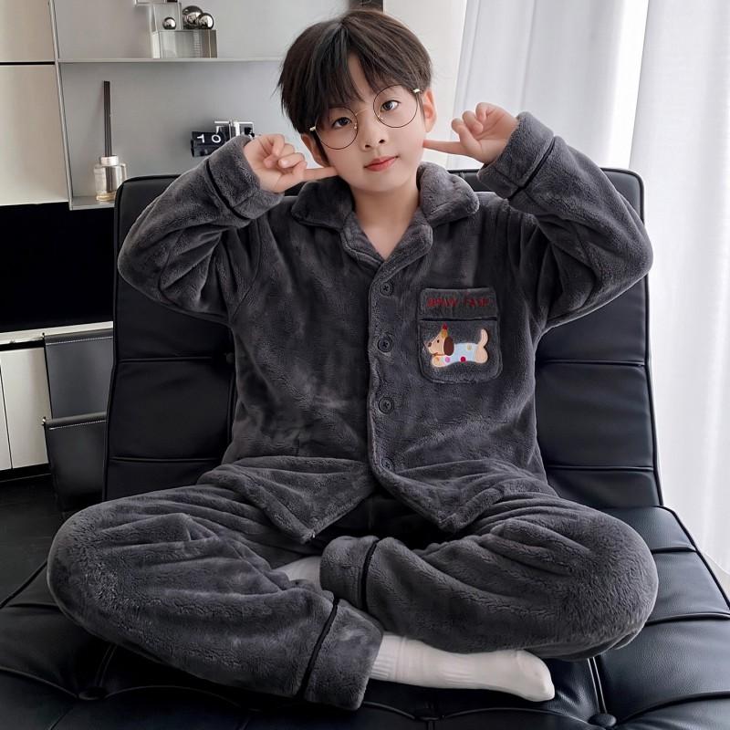 Boys Warm Coral Fleece Pajamas Long