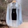 Camisa de Gasa Transparente para Mujer, Cárdigan Casual con Protección UV para Verano, Abrigo Fino para el Trabajo, Moda Japonesa, Ropa de Malla con Protección Solar Y2k
