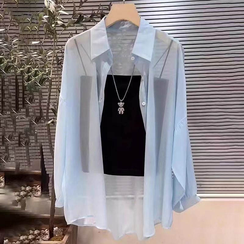 Camisa de Gasa Transparente para Mujer, Cárdigan Casual con Protección UV para Verano, Abrigo Fino para el Trabajo, Moda Japonesa, Ropa de Malla con Protección Solar Y2k