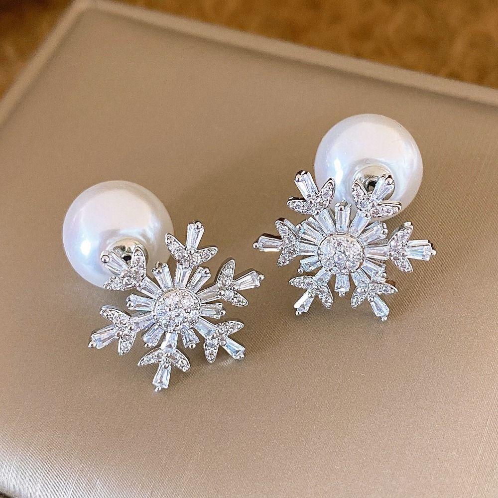 Náušnice Křišťálové Sněhové Vločky Lehký Luxus Drahokam Zirkon Visací Náušnice Nový Rok