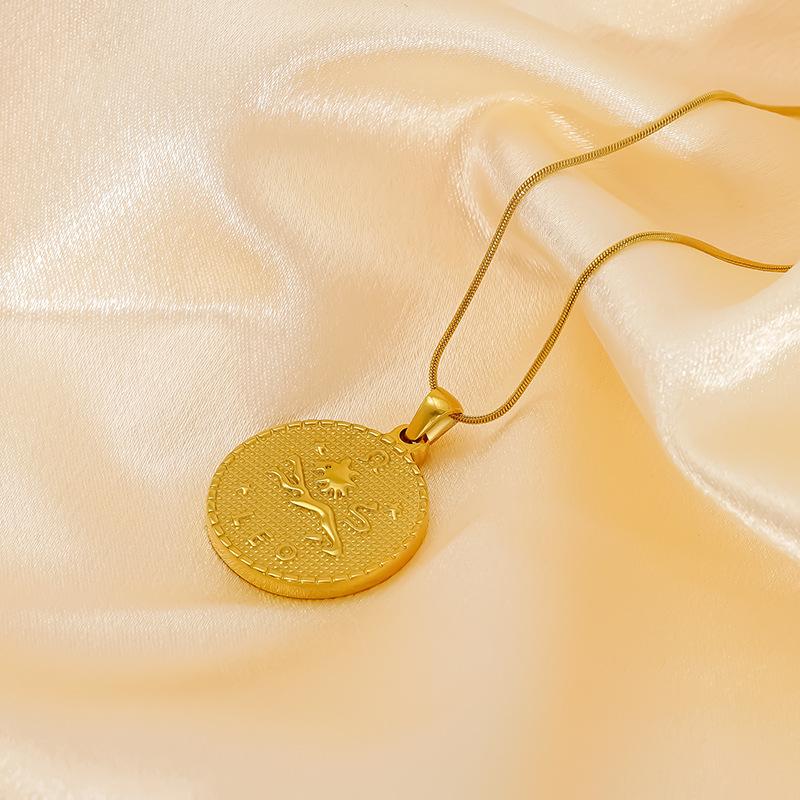 2026 Retro Round Brand Constellation Pendant Plated 18K Twelve Constellation Necklace Women's High Sense Does Not Fade