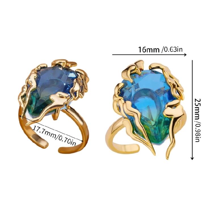 Fashionable Flame Teardrop Open Ring Blue Green Gradient Cubic Zirconia Lightweight Everyday Wear Jewelry Gift