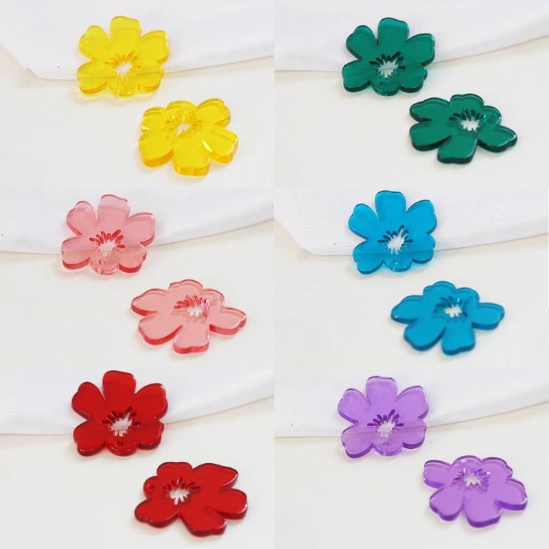Acrylic Hollow Six Petal Flower Loose Beads Colorful Flower Charm Pendant DIY Accessories Necklaces Earring Jewelry Gift