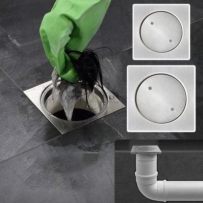 Square Cleanout Floor Drain with Cleaning Port Silver Drainage Port Stainless Steel Easy Installation Ground Inspection Port