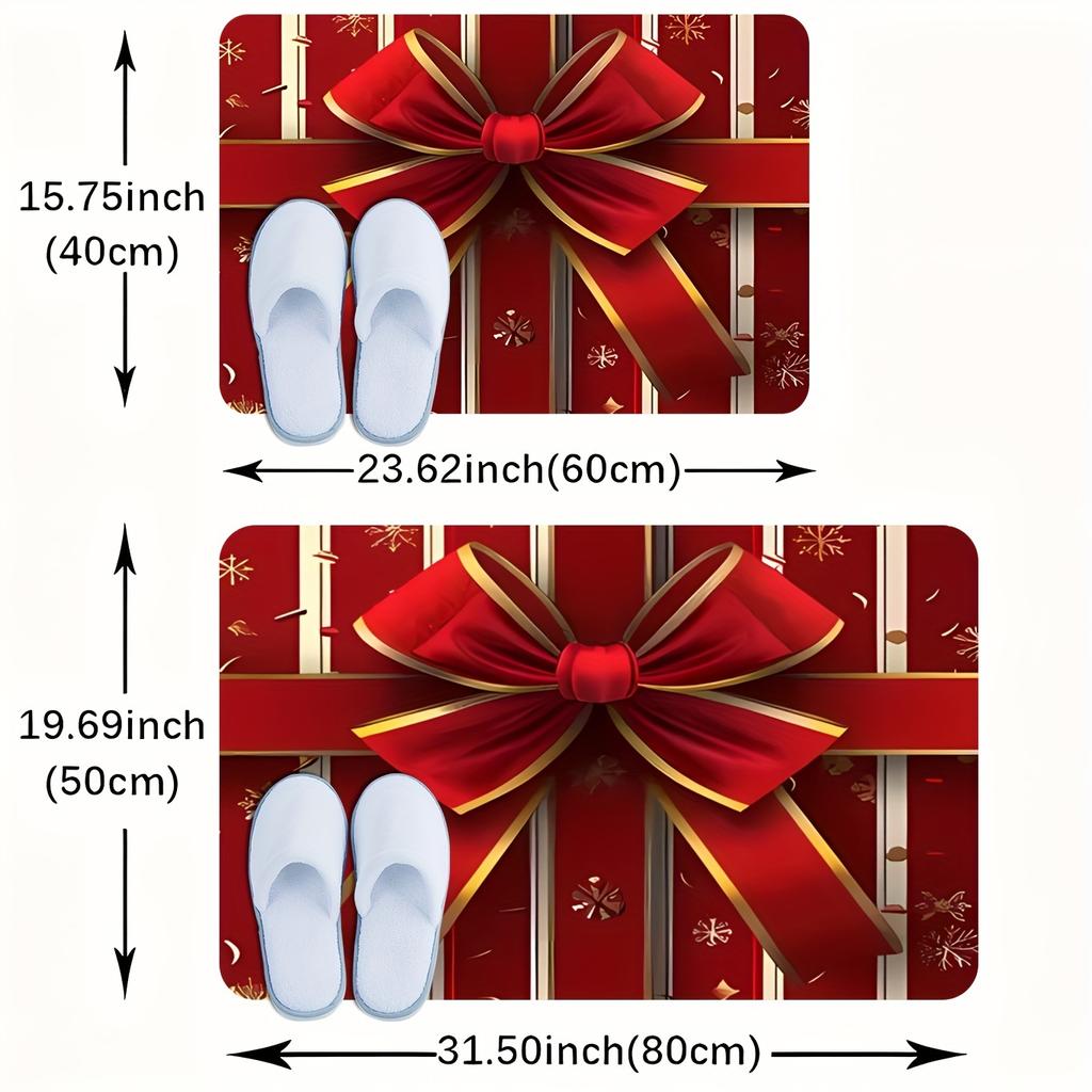 Weihnachtsgeschenk mit Schleife umwickelt Teppich Weiche Fußmatte Willkommensteppich Wohnzimmerteppich Teppich Wohnzimmer Außenteppich Zuhause Dec