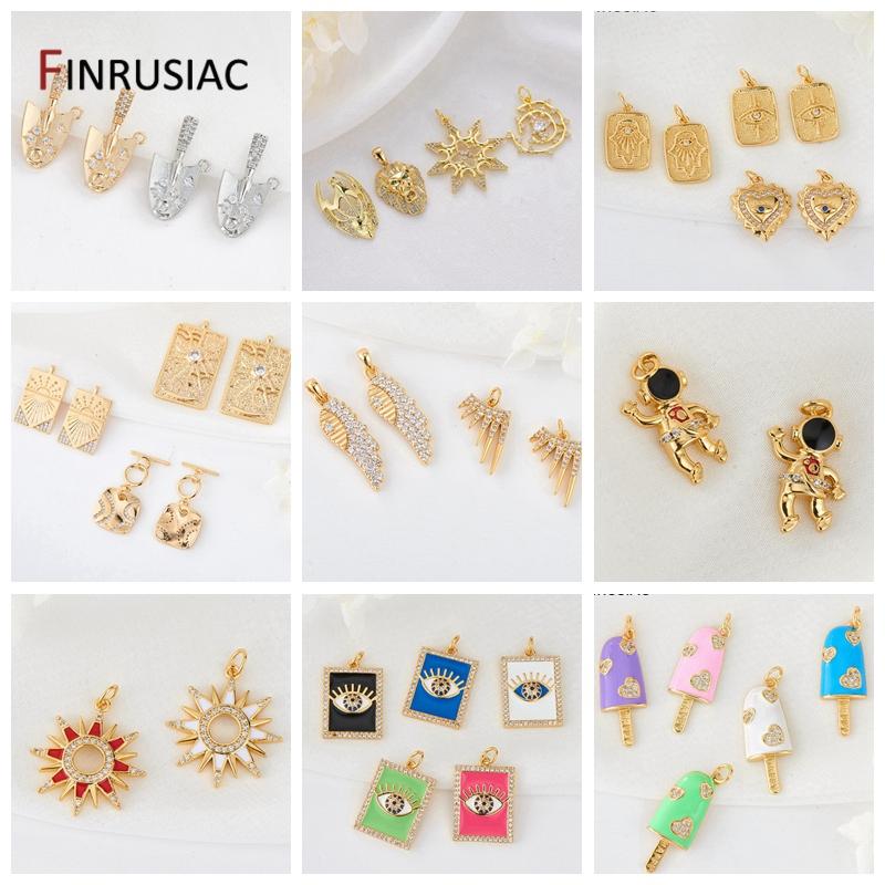 Fashion 14K Gold Plated Brass Inlaid Zircon Evil Eye Charms Round Pendants,DIY Jewelry Pendants Making Accessories Wholesale