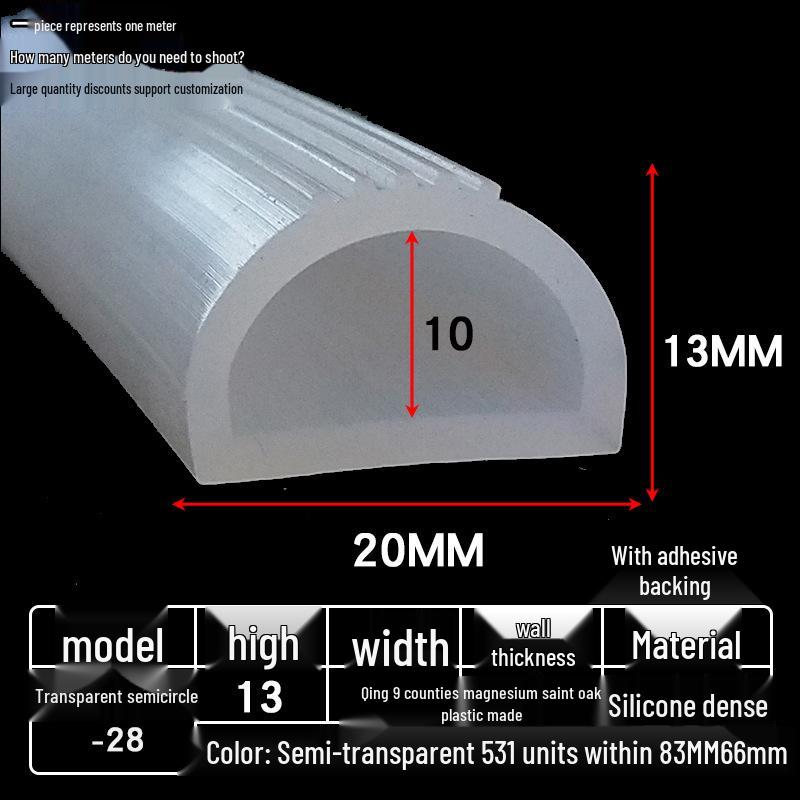 D-shaped High-Temperature Silicone Seal, Semi-Circular Hollow Strip, Self-Adhesive Solid, Odorless Transparent.