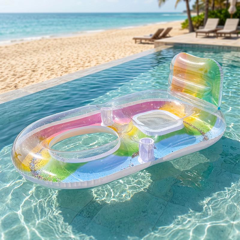 Sequins Colorful Inflatable Pool Float with Backrest - Single Person PVC Water Lounger