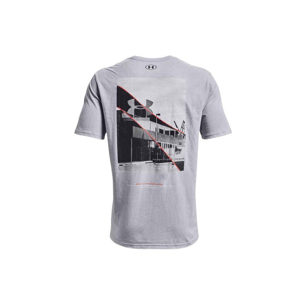 Under Armour Fashion Photoreal Woven Back Architectural Logo Training T-Shirt Men T-Shirts Gray 1366463-011
