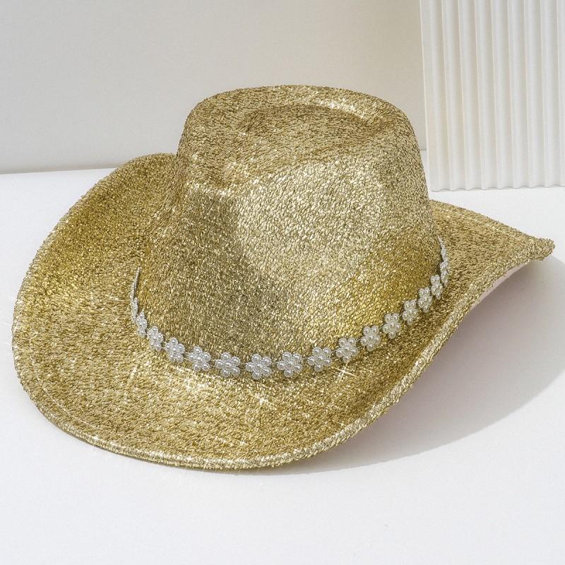 Ladies Unisex Wide Brim Hat With Rhinestone Flower Carnival Party