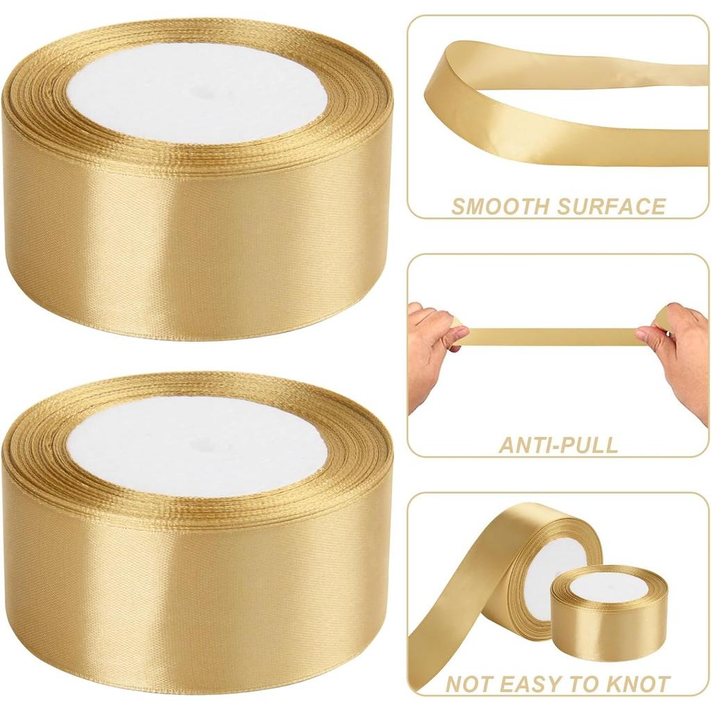 Cinta Dorada, 40 mm x 44 Metros(50 Yardas) Cinta Ancha, Cintas Gruesas de Satén Dorado para Envolver Regalos, Lazo para el Cabello, Floristería, Manualidades, Costura, Coche (22M/Rollo)