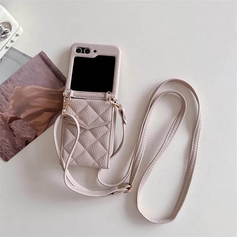 Crossbody Mirror Wallet with Card Holder Phone Case for Samsung Galaxy Z Flip 6 5 4 3 Flip6 Flip5 Flip4 Flip3 5G Leather Cover