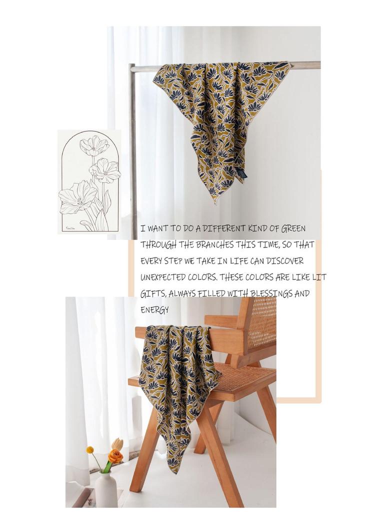 Luxury Hand-Rolled Double-Sided Wool Silk Scarf with Daisy Print, 70cm Square - Hangzhou Silk Gift Edition