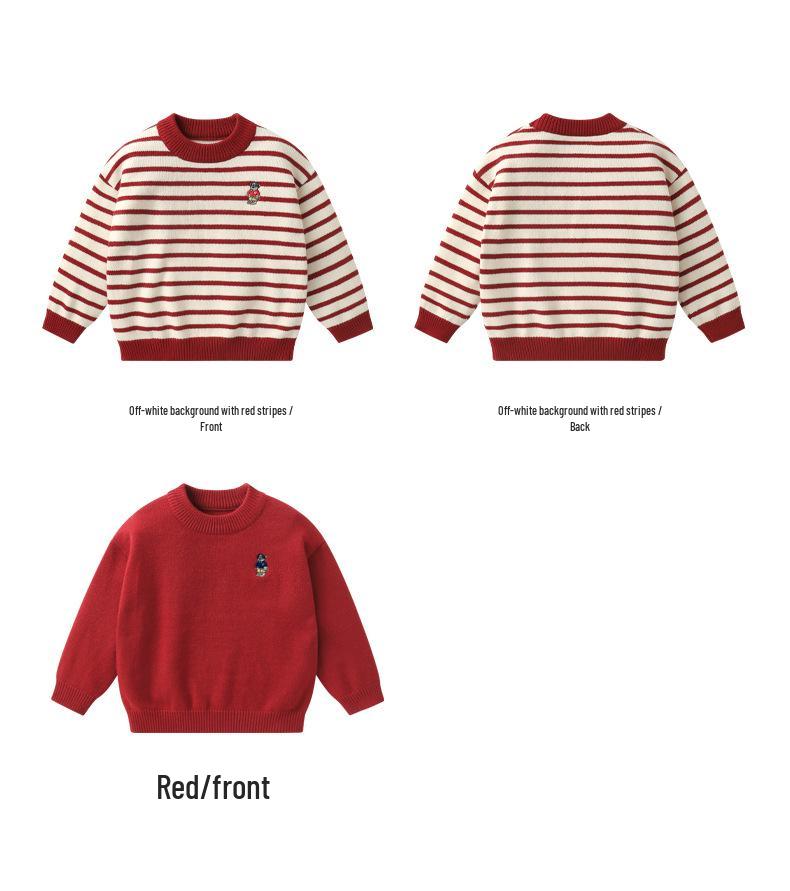 Europäischer dicker Strickpullover für Jungen für das Neue Jahr 2025 - Herbst/Winter Kleinkind- und Kinderbekleidung