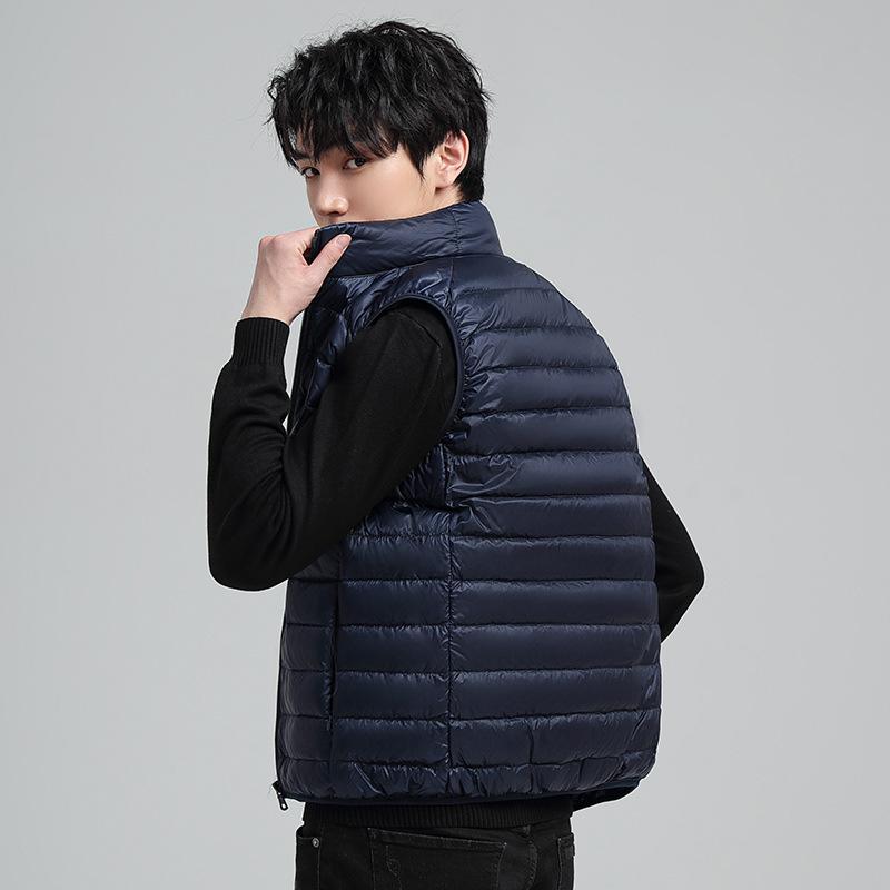 Winter Thin Down Sleeveless Vest for Men Solid Color Stand Collar White Duck Down Thermal Top Jacket for Men