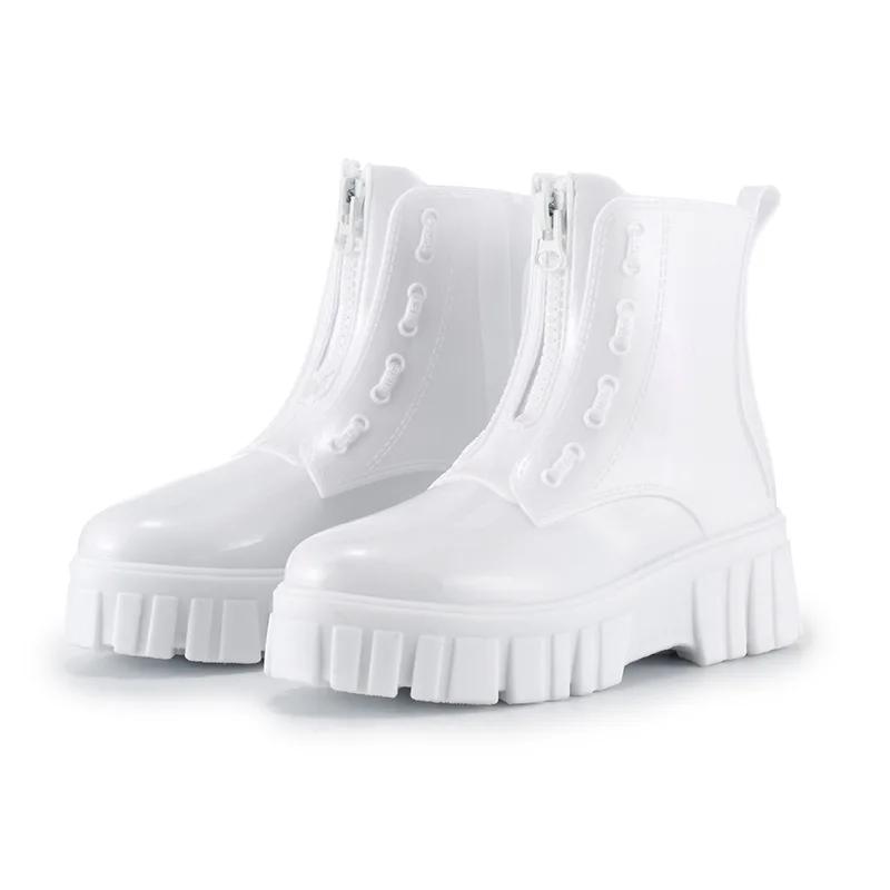 Fashion Mid Tube High Top Motorcycle Rain Boots  Women's Anti Slip and Wear-resistant Rain Shoes  Women Fashion Punk Thick Soled Shoes