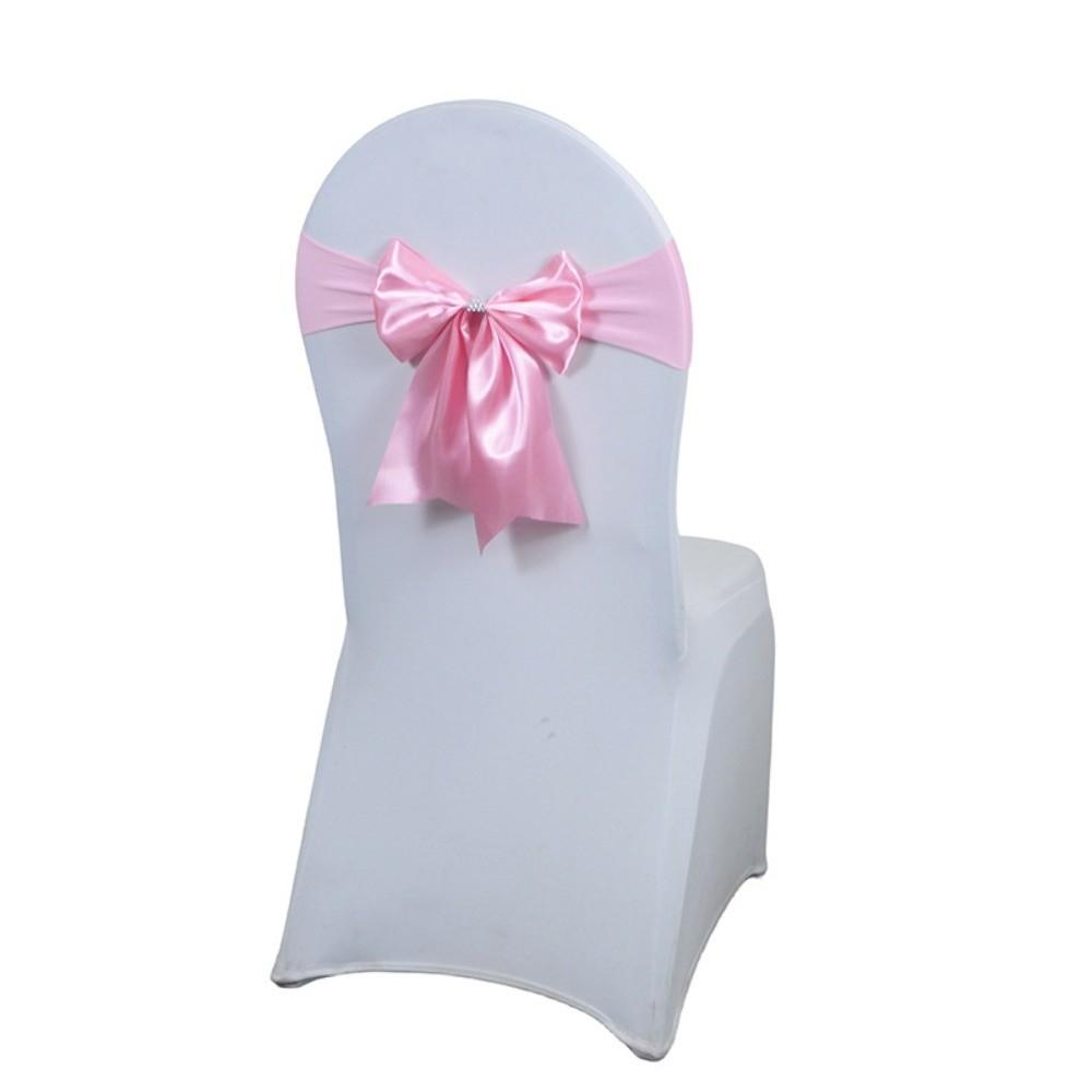 

Bows Chair Back Bow Decorative Belt Ready Made Elastic Band Satin Chair Sashes Ties Fastening Chair Cover Decors розовый