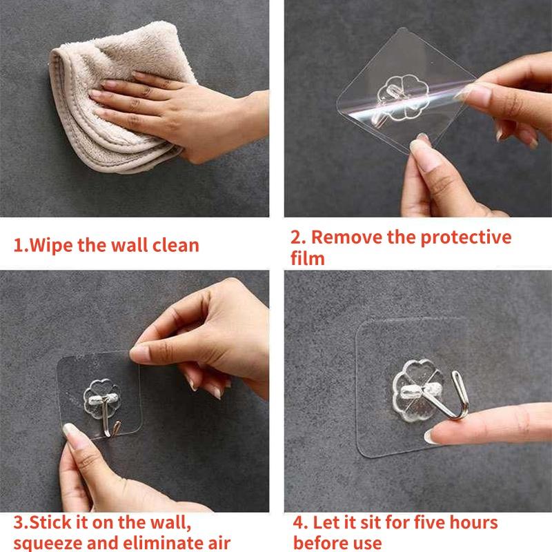 5/50pcs Transparent Stainless Steel Strong Self Adhesive Hooks Key Storage Hanger for Kitchen Bathroom Door Wall Multi-Function