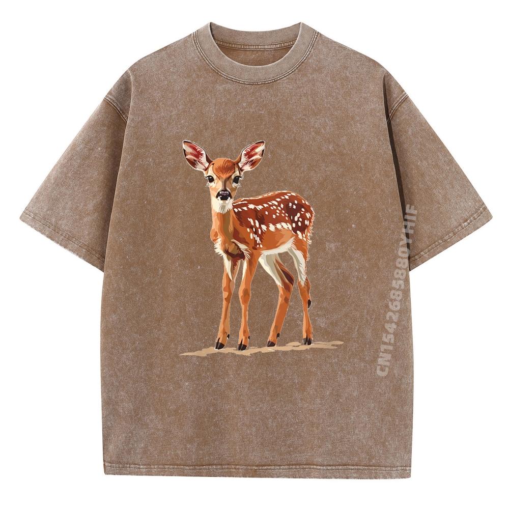 T-shirt Grafiche da Donna con Cervo Felice, Cerbiatto, Animale, Lusso, Designer, alla Moda e Trendy da Uomo, Camicia Morbida Lavata da Uomo