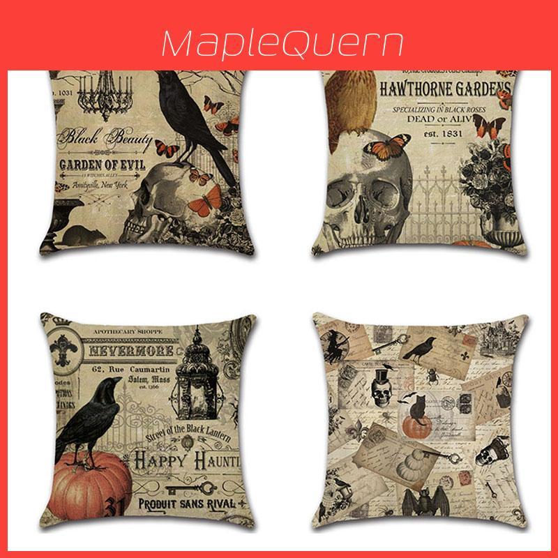 Luxurious Cotton Linen Halloween Pillow Cases With Pumpkin Pattern And Invisible Zipper