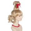 Anime Cosplay High-Top Blonde Wig with Bow Braid Christmas Synthetic Hair for Women Party Costume Accessory