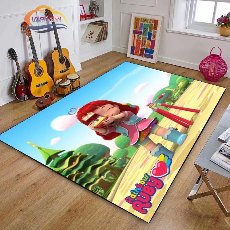 3D Printing Rainbow Ruby Series Carpet Lulu and Bear Cartoon Living Room Bedroom Non-slip Rug Soft Play Area Floor Mat Girl Gift