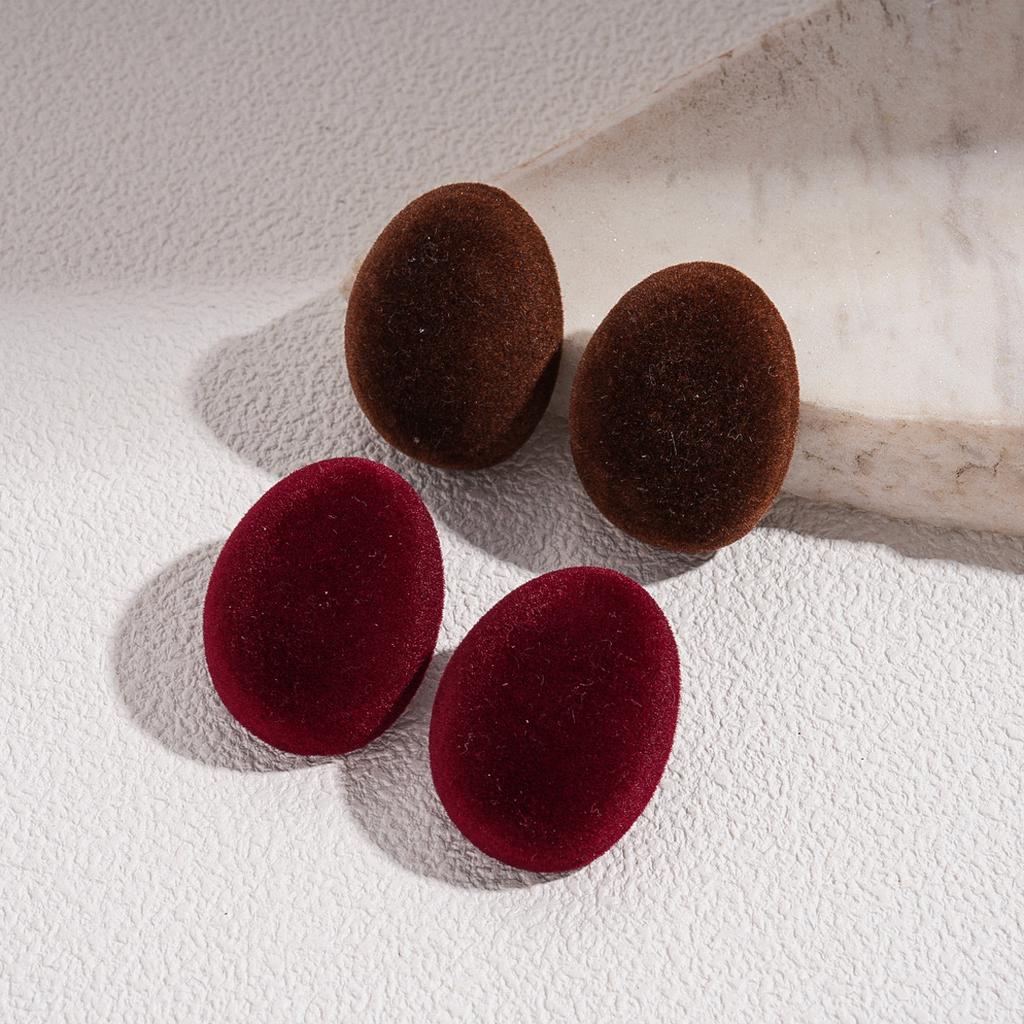Autumn and winter flocking geometric oval silver needle stud earrings fashion temperament earrings
