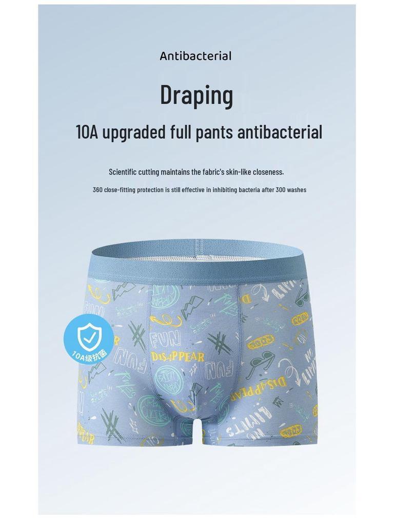 A-Class Pure Cotton Boys' Boxer Briefs - Antibacterial, Breathable Underwear for Teens and Students