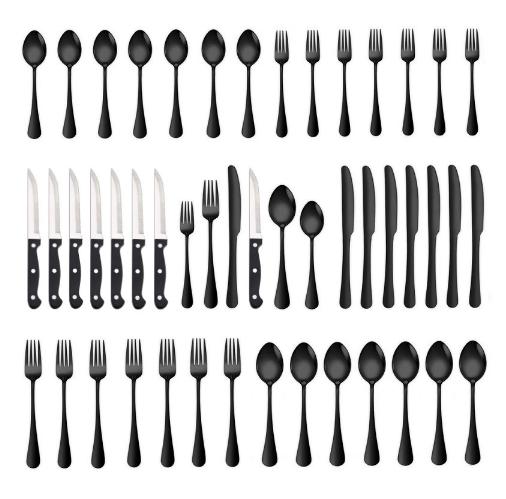 48 Pcs Flatware Silverware Set with Steak Knives for 8 Guests, Stainless Steel Mirror Cutlery, Dishwasher Safe Utensils Set