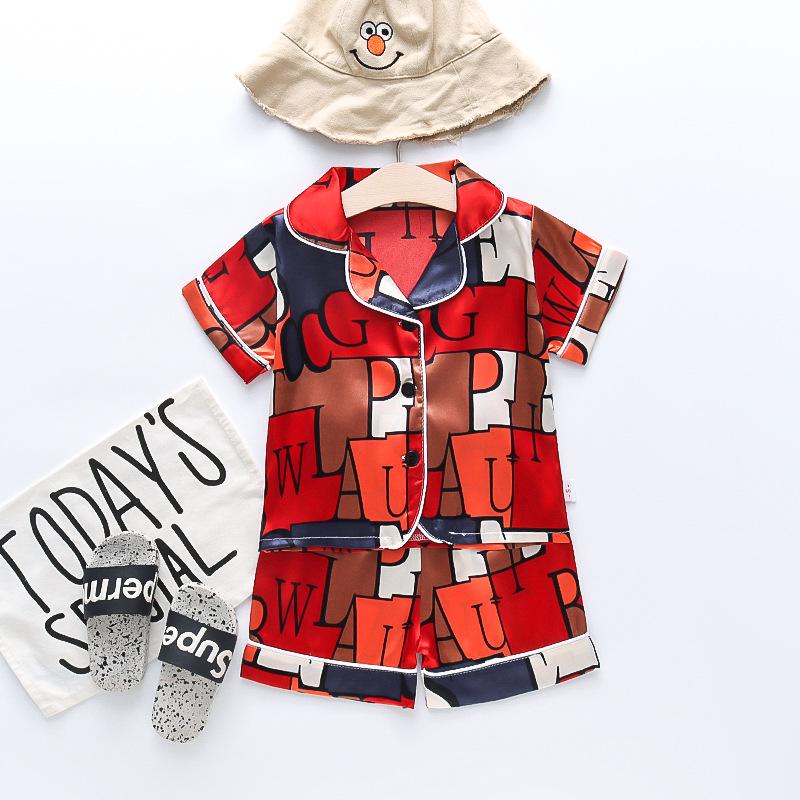BB58 Mufurui Summer Kids' Silk Bear Cartoon Pajama Short Sleeve Two-Piece Set
