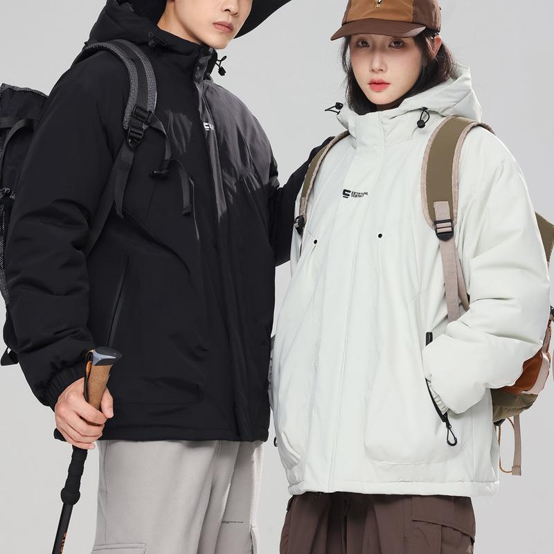 Casual Men's and Women's Cotton Clothes, Winter Hong Kong Style, Loose Plus Size Hood, Waterproof and Warm, Solid Color Men's Jacket, Cotton Clothes