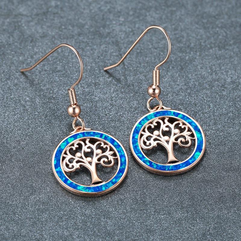 Wish retro art life tree blue and white opal earrings