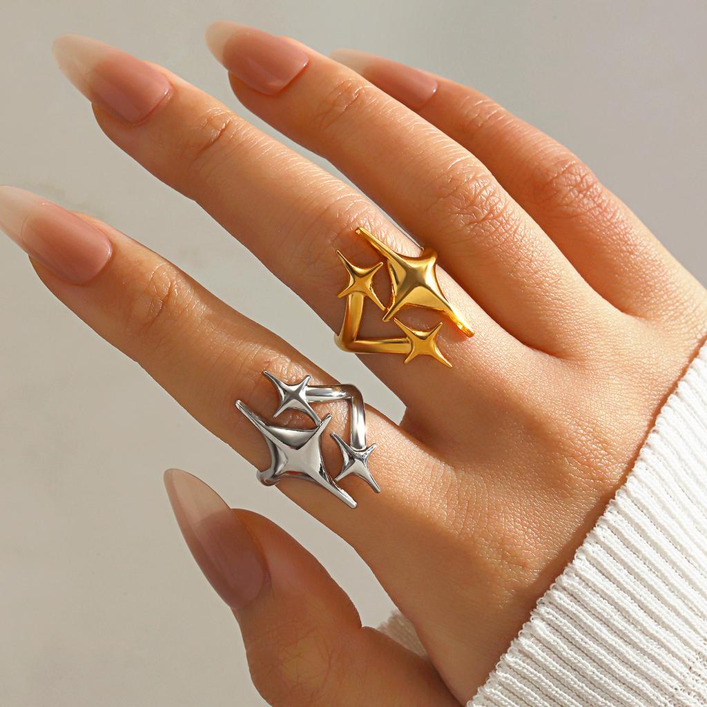 LATS Stainless Steel Y2K Celestial Star Open Rings for Women Men Unique Design Gold Silver Adjustable Ring Jewelry