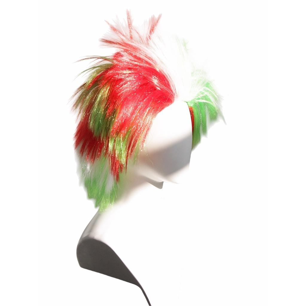 Red White Green Tricolor Mohawk Rock Spiky Wig Fluffy Upward Dynamic Layered Synthetic Party Cosplay