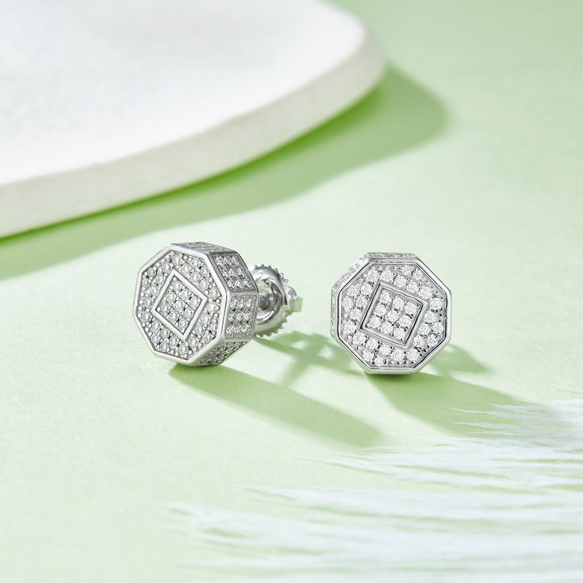 Personality Unique Rhombus Thread Stud Earrings Seiko Version Yellow Gold Earrings S925 Sterling Silver Moissanite Stud Earrings